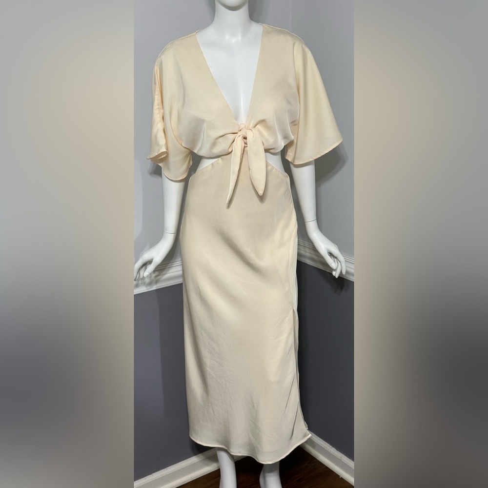 Showpo Joja Flutter Sleeve Cut Oust Waistline Midi Dress Cream Size 6